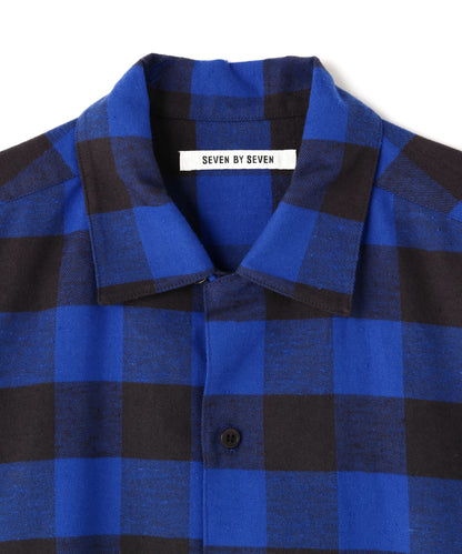 BUFFALO CHECK OPEN COLLAR SHIRTS ‐Cotton slub mix‐