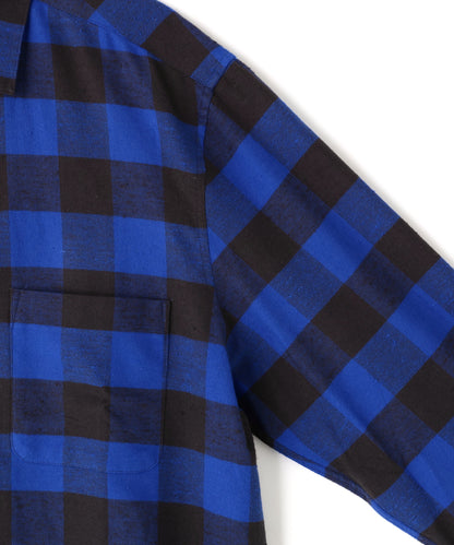 BUFFALO CHECK OPEN COLLAR SHIRTS ‐Cotton slub mix‐