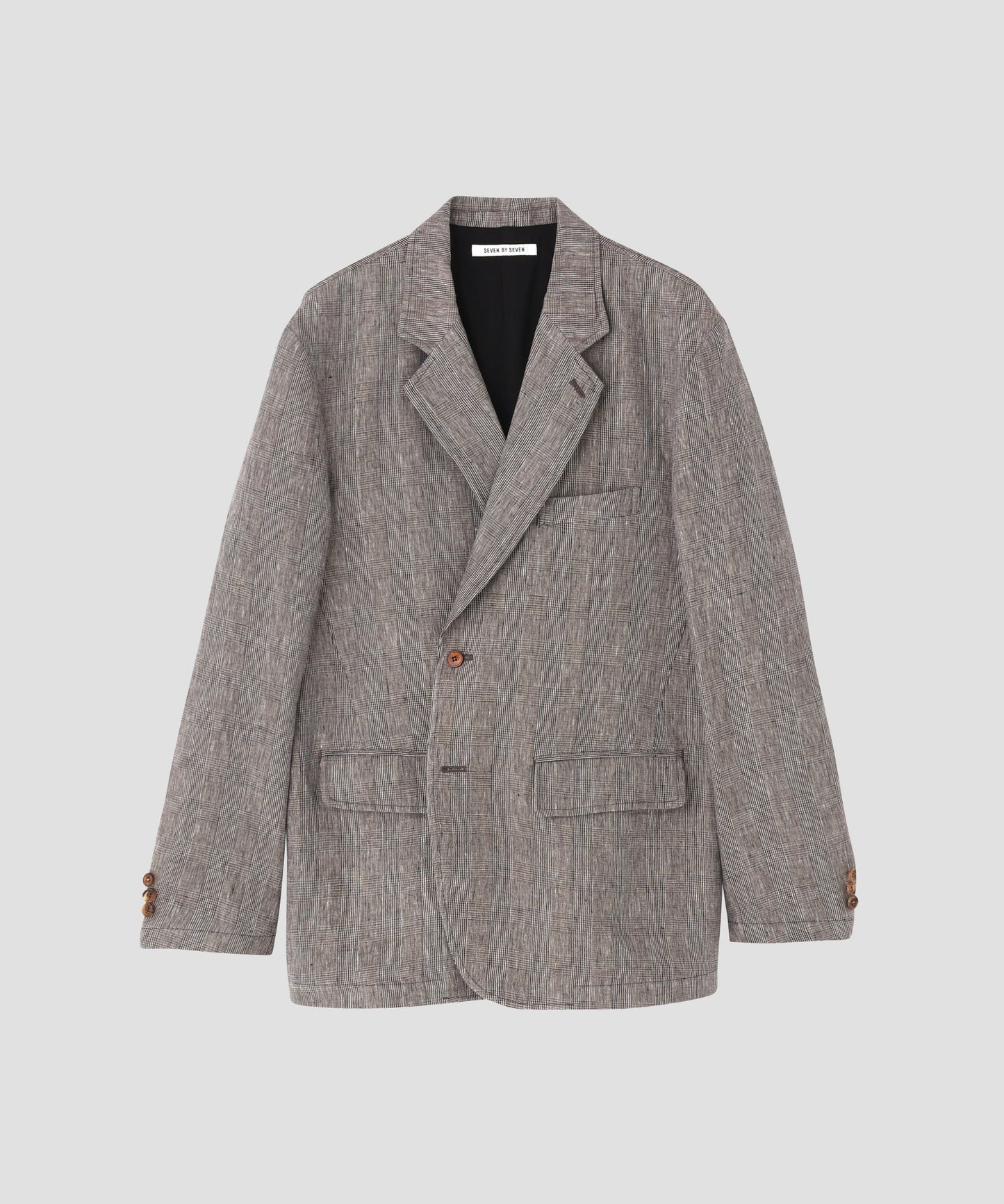 IRREGULAR DOUBLE BREASTED TAILORED JACKET ‐Glen check Linen‐