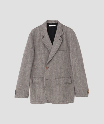 IRREGULAR DOUBLE BREASTED TAILORED JACKET ‐Glen check Linen‐