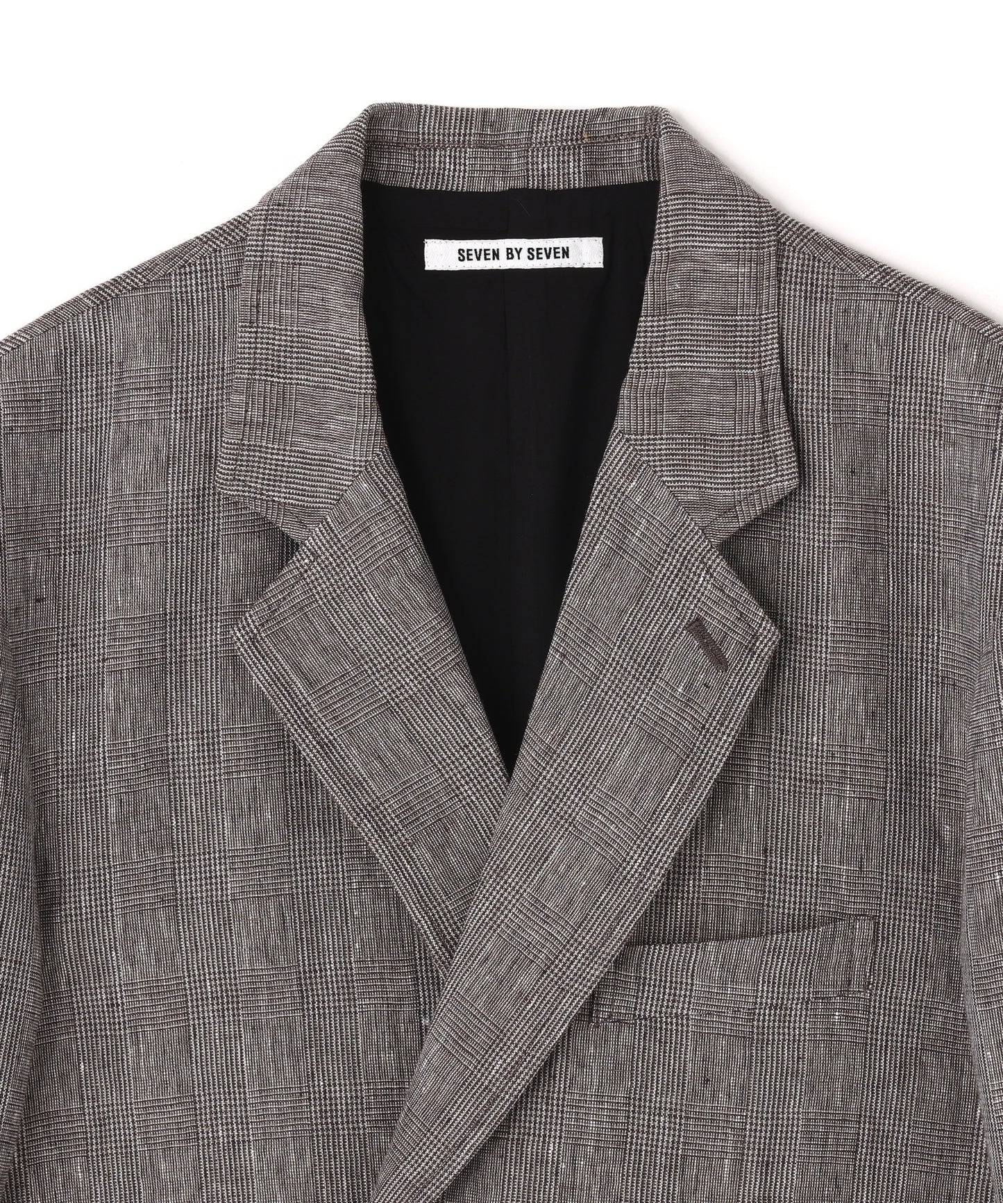 IRREGULAR DOUBLE BREASTED TAILORED JACKET ‐Glen check Linen‐