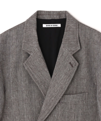 IRREGULAR DOUBLE BREASTED TAILORED JACKET ‐Glen check Linen‐