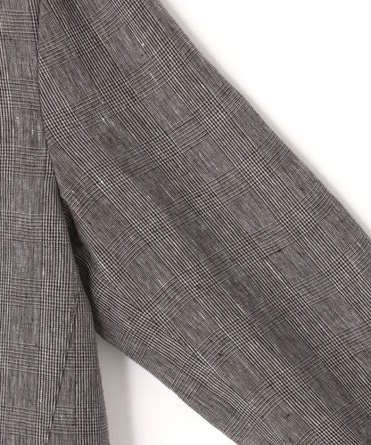 IRREGULAR DOUBLE BREASTED TAILORED JACKET ‐Glen check Linen‐