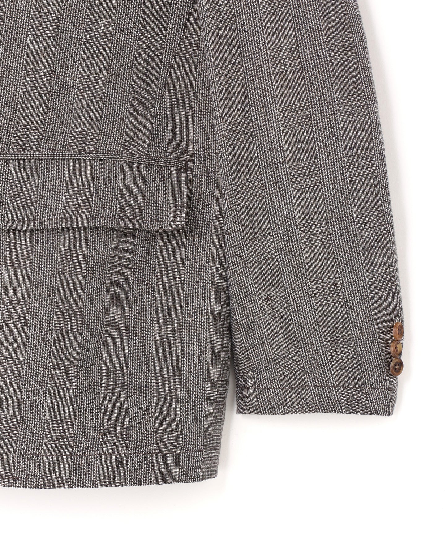 IRREGULAR DOUBLE BREASTED TAILORED JACKET ‐Glen check Linen‐