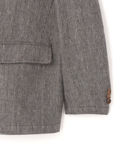 IRREGULAR DOUBLE BREASTED TAILORED JACKET ‐Glen check Linen‐