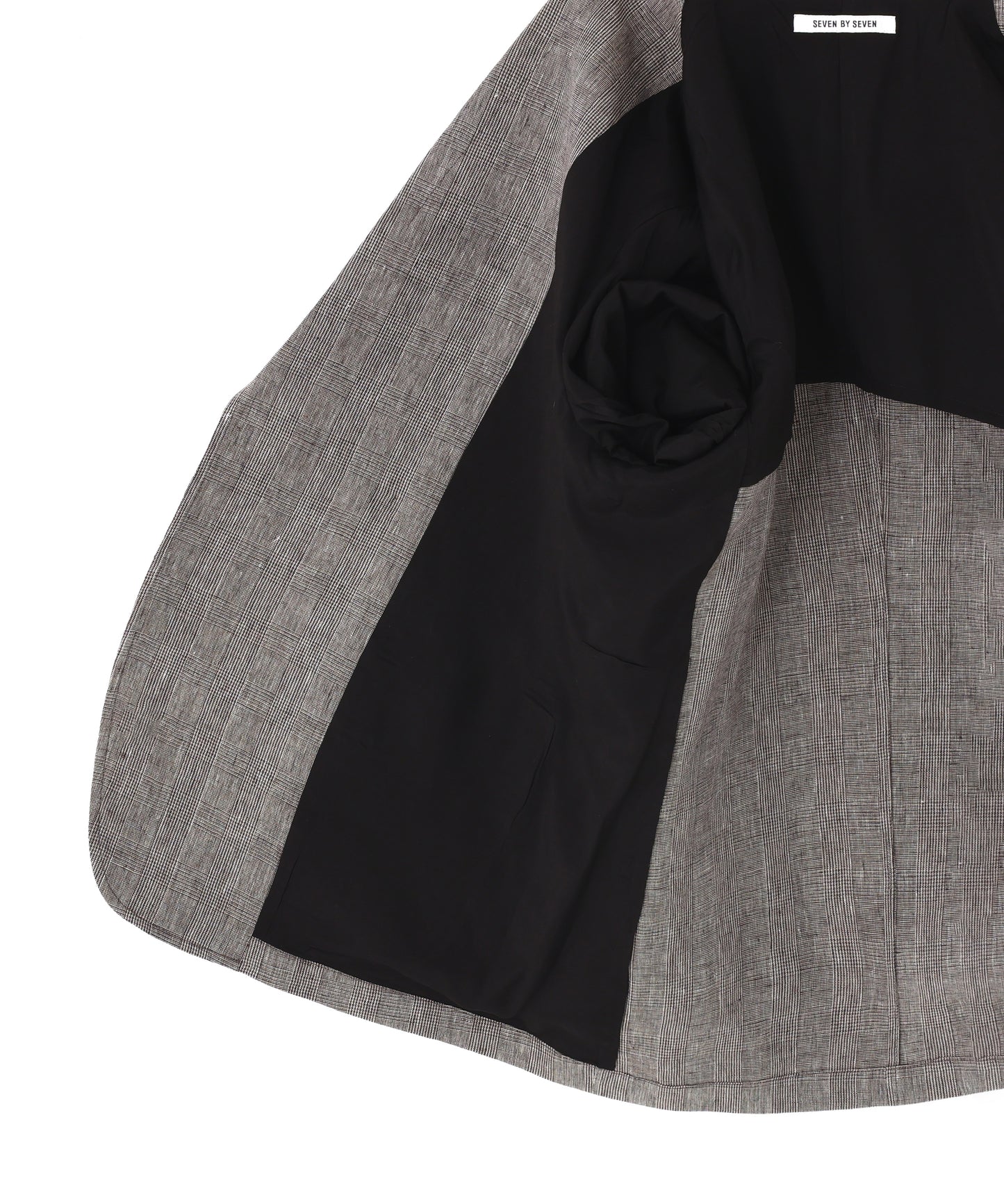 IRREGULAR DOUBLE BREASTED TAILORED JACKET ‐Glen check Linen‐