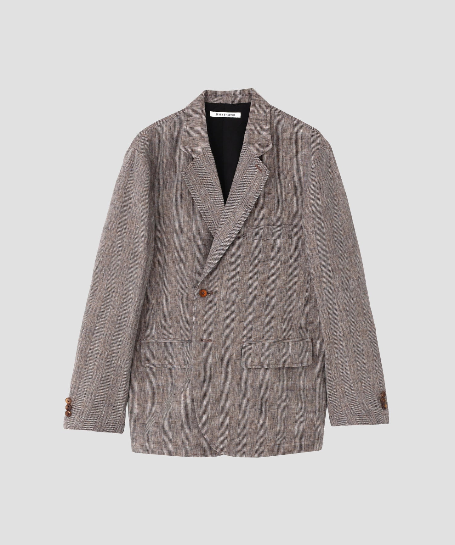 IRREGULAR DOUBLE BREASTED TAILORED JACKET ‐Glen check Linen‐