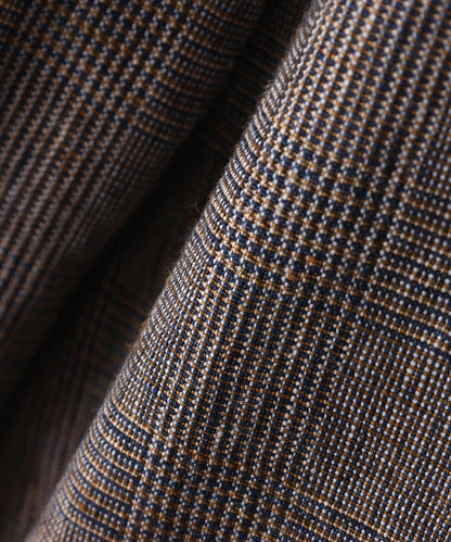 IRREGULAR DOUBLE BREASTED TAILORED JACKET ‐Glen check Linen‐