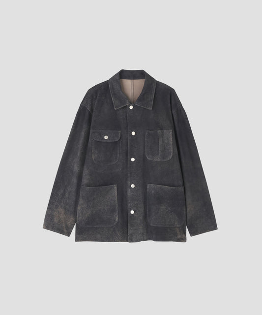LEATHER COVERALL JACKET ‐Goat suede Antique finish‐