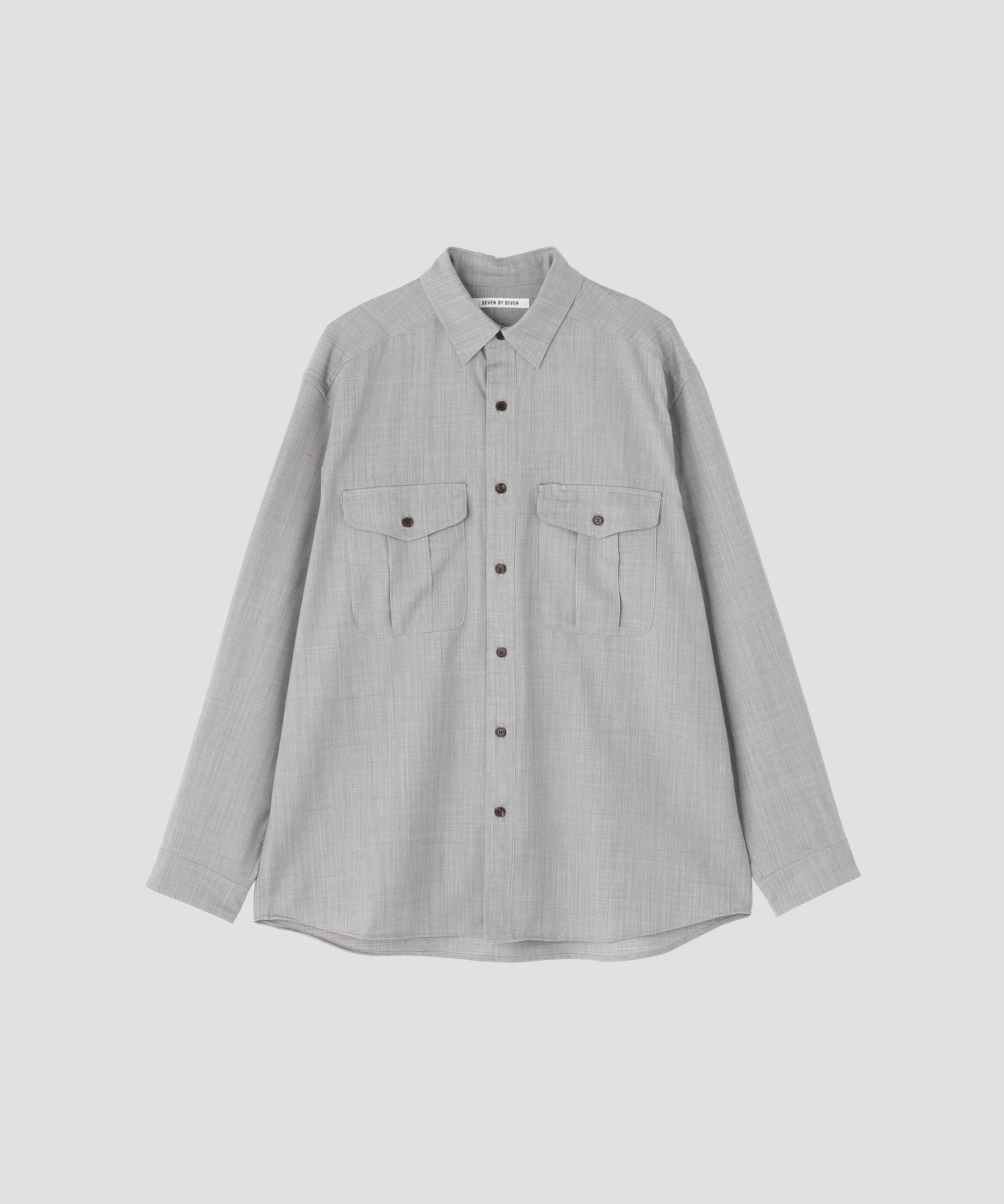SEVEN シャツ Lサイズ グレー カジュアルシャツ リップストップ オープンカラー 長袖 メンズ(S