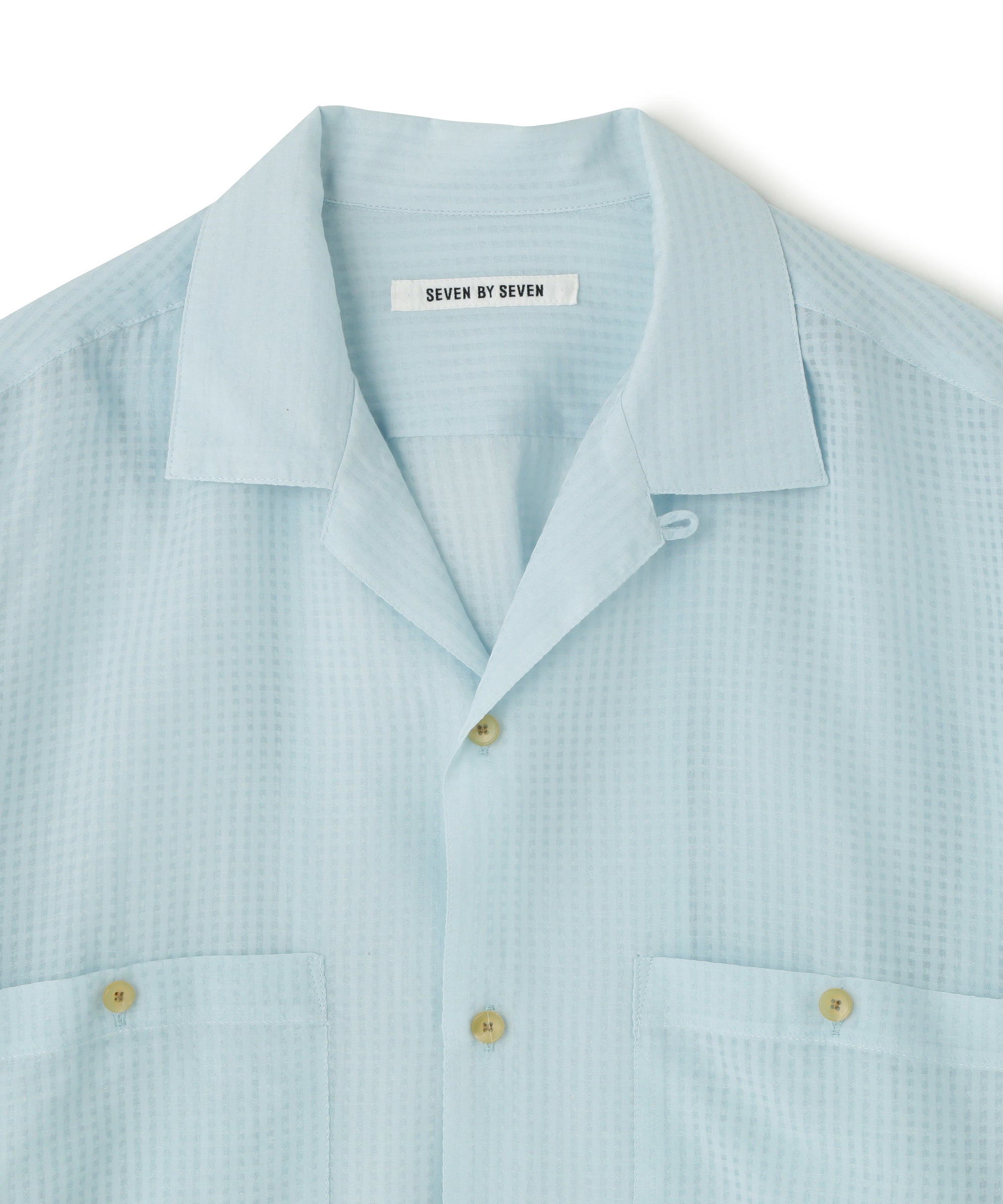 SHEER OPEN COLLAR SHIRTS L/S ‐Gingham Check Indian fabric‐ | SEVEN