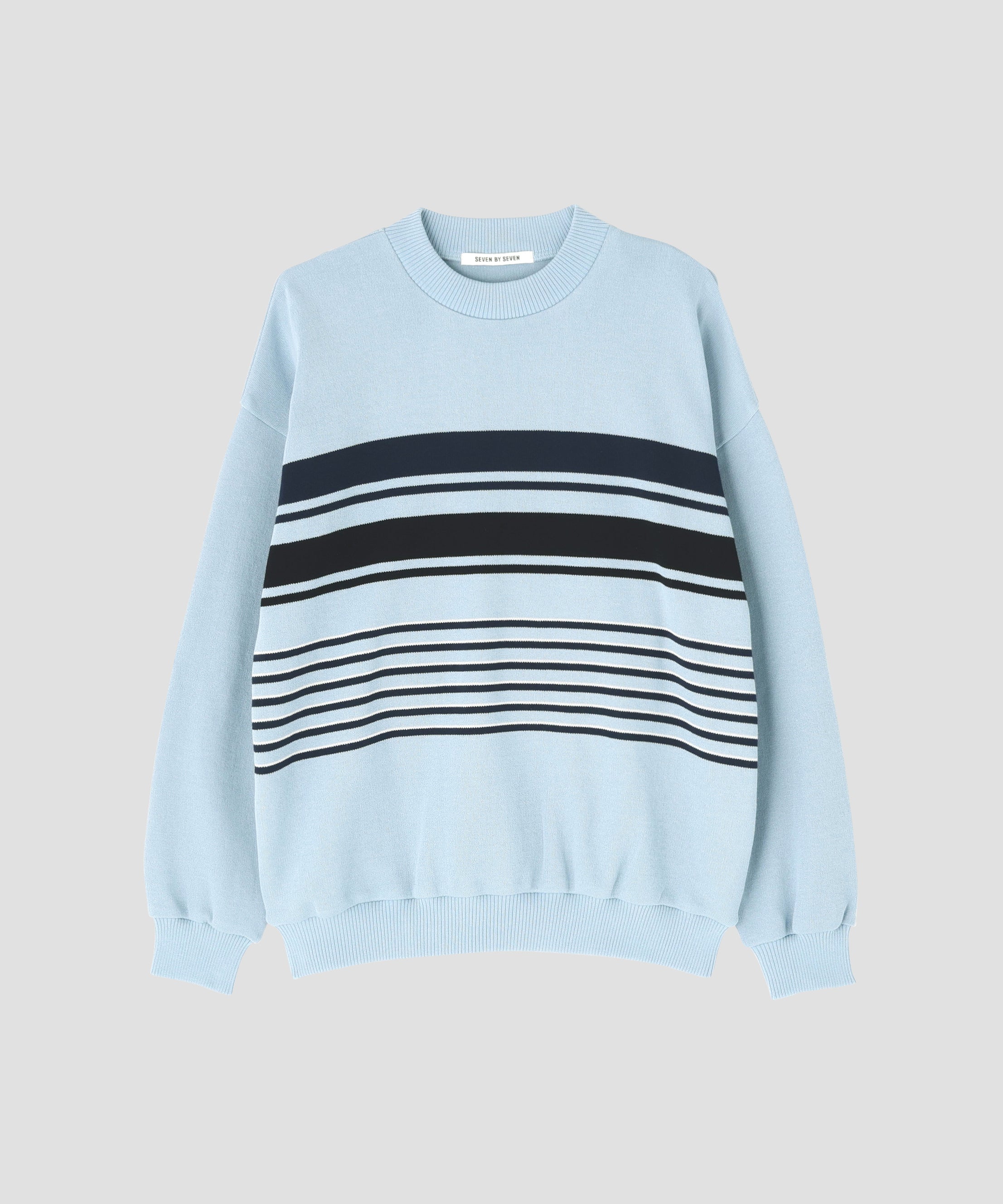 CREW NECK STRIPE KNIT SWEATER ‐Cool touch Organic cotton‐ | SEVEN