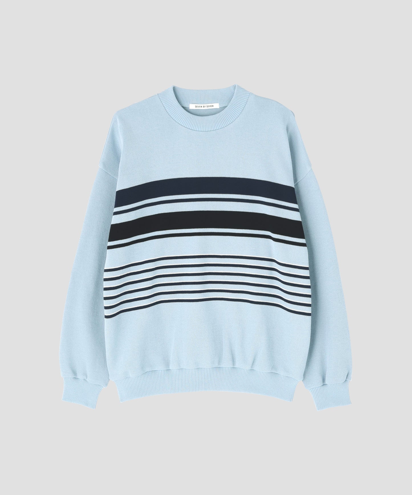 CREW NECK STRIPE KNIT SWEATER ‐Cool touch Organic cotton‐