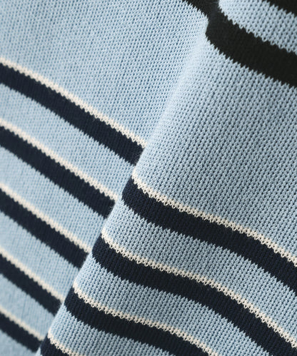CREW NECK STRIPE KNIT SWEATER ‐Cool touch Organic cotton‐
