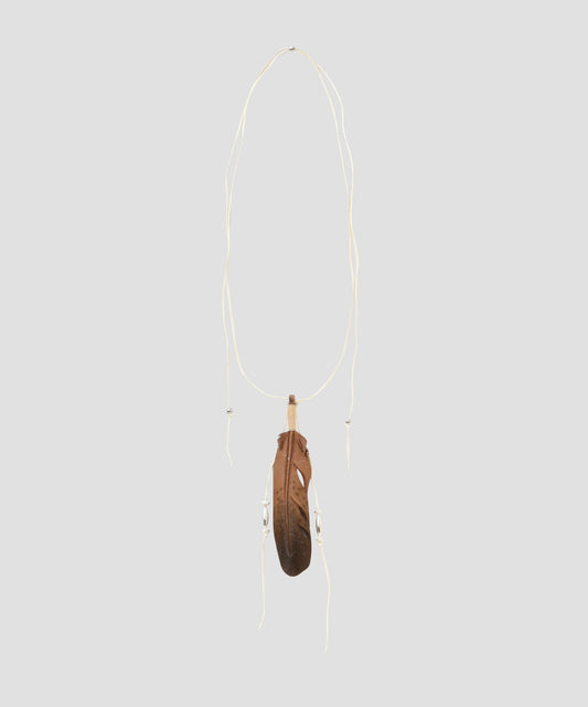 【Rooster King＆Co.,/SEVEN BY SEVEN】 LEATHER CARVING COLORED FEATHER NECKLACE -Silver Beads-