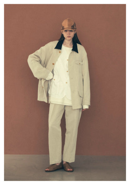 ONE TUCK CASUAL PANTS ‐Linen Cotton mesh‐