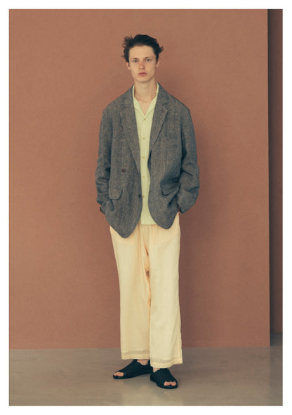 IRREGULAR DOUBLE BREASTED TAILORED JACKET ‐Glen check Linen‐