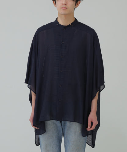 STAND COLLAR SHEER PONCHO SHIRTS - Gingham check Indian fabric -