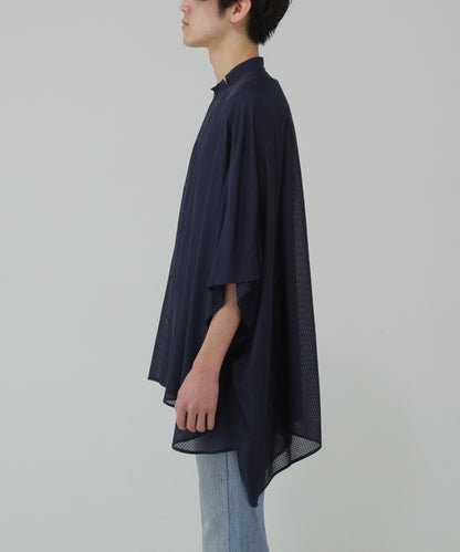 STAND COLLAR SHEER PONCHO SHIRTS - Gingham check Indian fabric -
