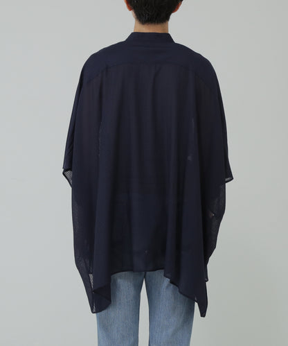STAND COLLAR SHEER PONCHO SHIRTS - Gingham check Indian fabric -