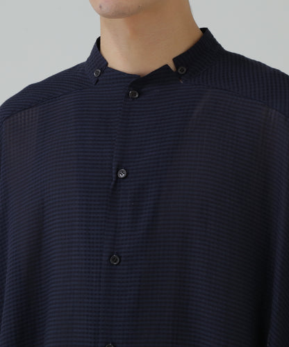 STAND COLLAR SHEER PONCHO SHIRTS - Gingham check Indian fabric -
