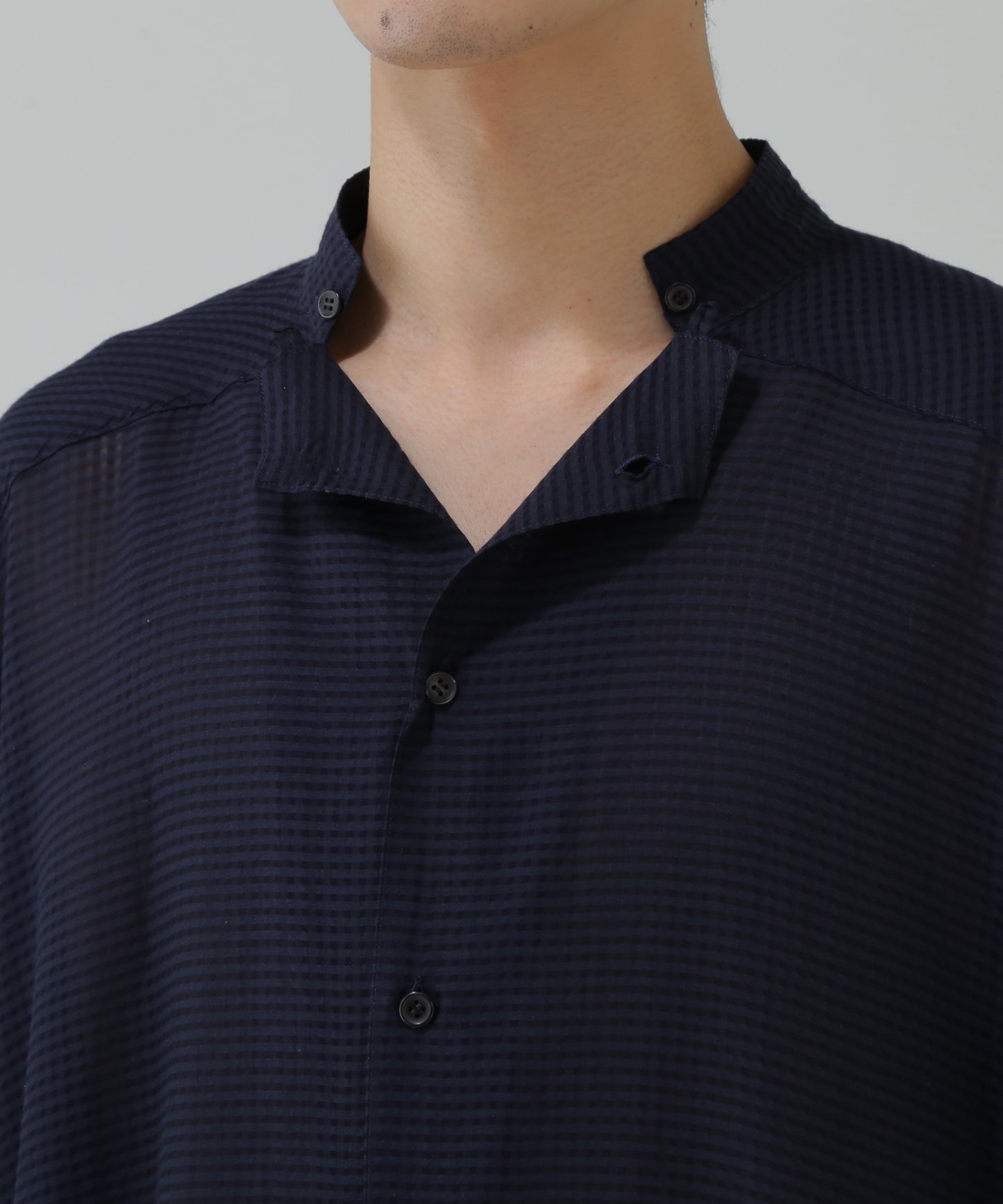 STAND COLLAR SHEER PONCHO SHIRTS - Gingham check Indian fabric -