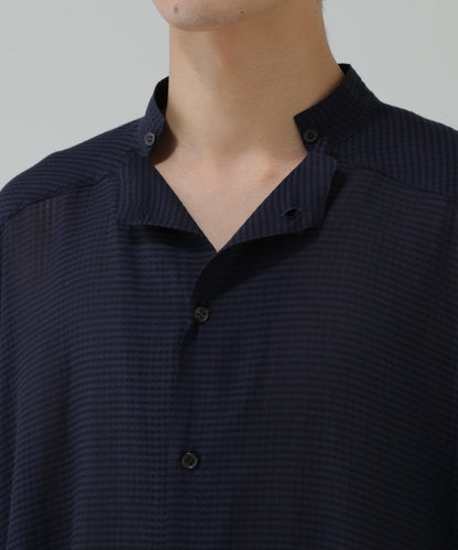 STAND COLLAR SHEER PONCHO SHIRTS - Gingham check Indian fabric -