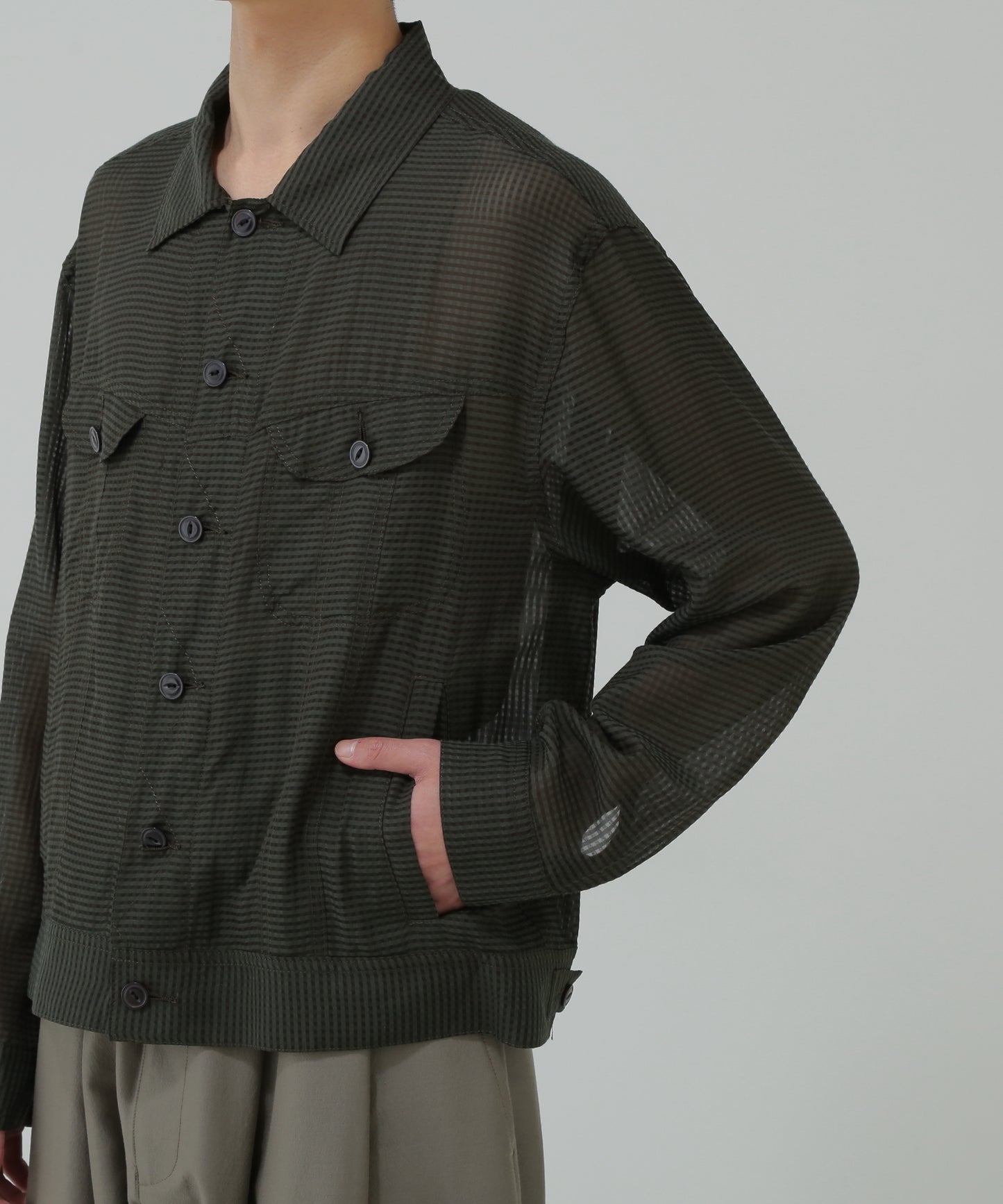 SHEER COWBOY JACKET - Gingham check Indian fabric -