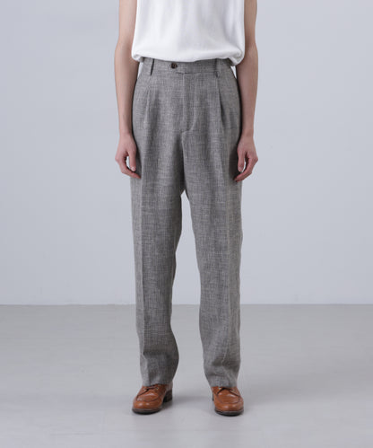 ONE TUCK TROUSERS ‐Heather Linen/Nylon*Wool crepe‐