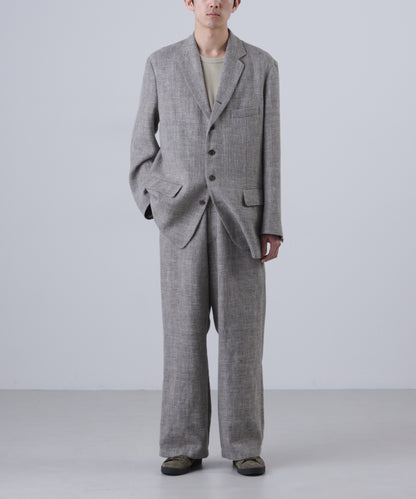 WIDE EASY TROUSERS ‐Heather Linen/Nylon*Wool crepe‐