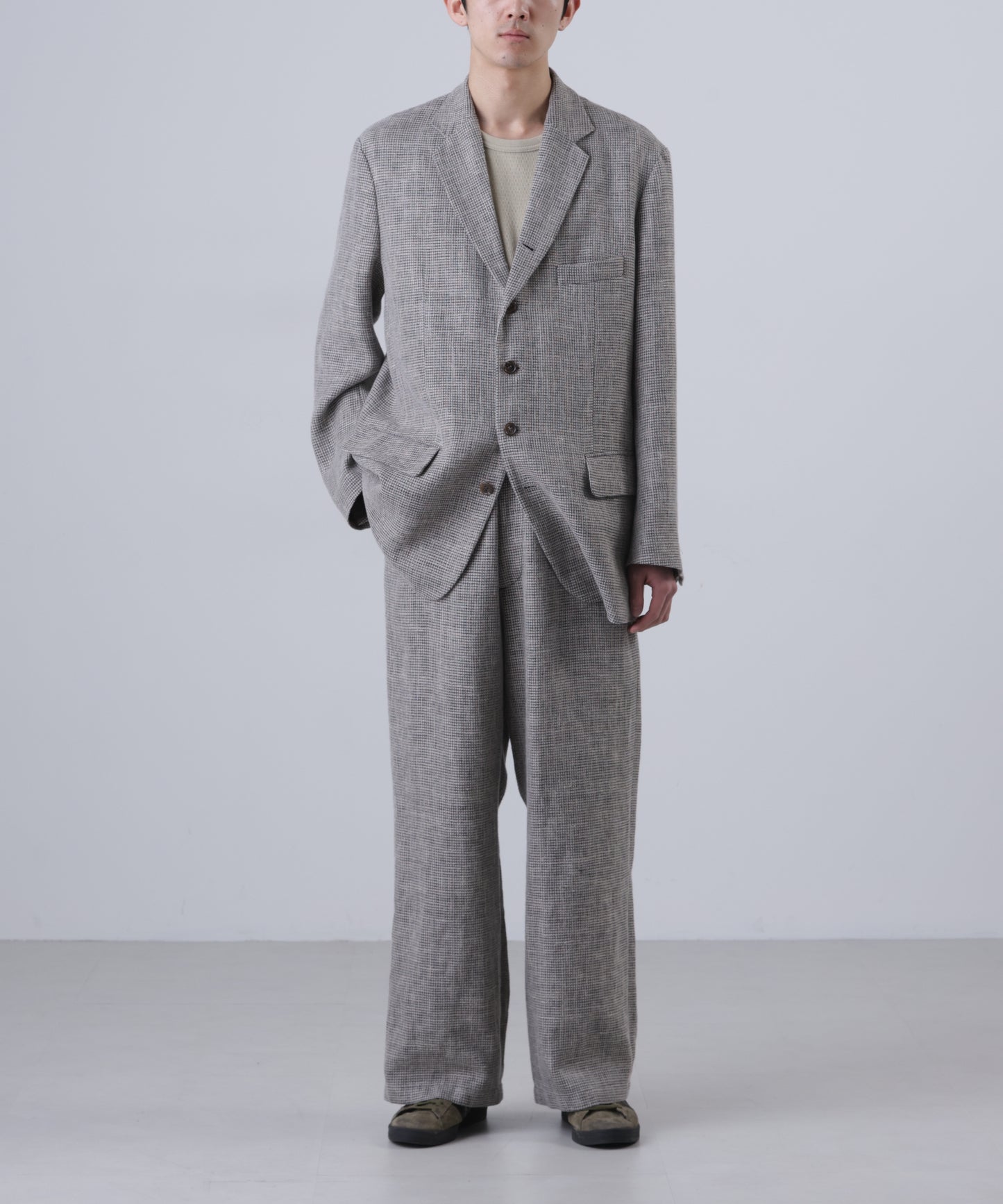 5B LOOSE TAILORED JACKET ‐Heather Linen/Nylon*Wool crepe‐