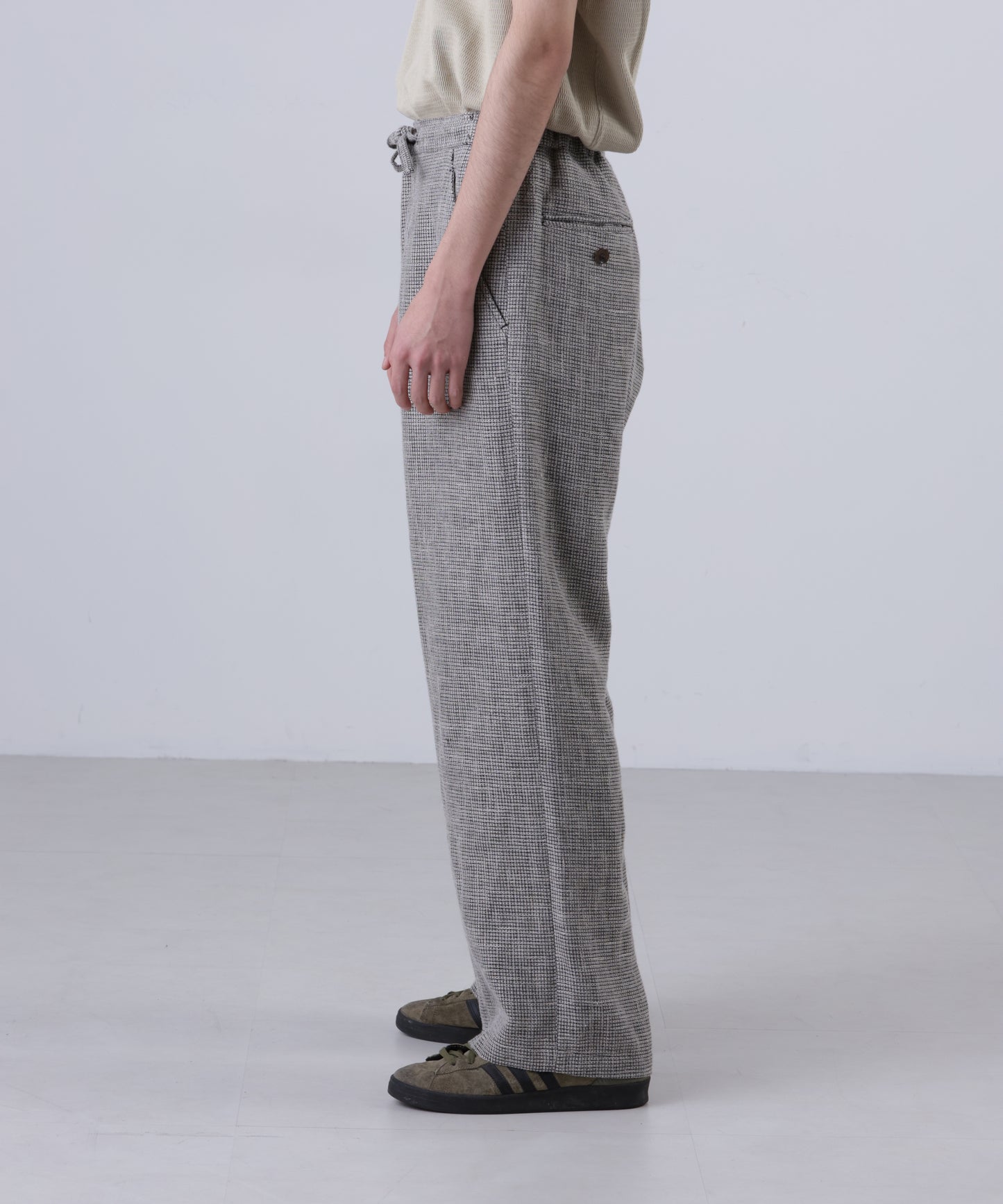 WIDE EASY TROUSERS ‐Heather Linen/Nylon*Wool crepe‐