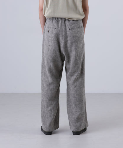 WIDE EASY TROUSERS ‐Heather Linen/Nylon*Wool crepe‐