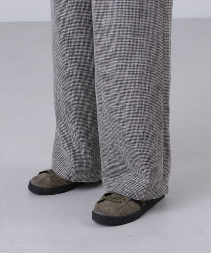 WIDE EASY TROUSERS ‐Heather Linen/Nylon*Wool crepe‐