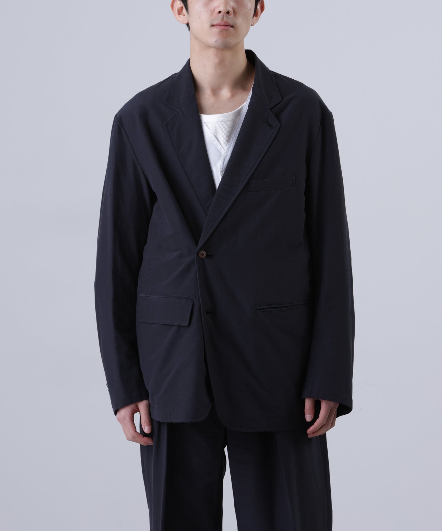 IRREGULAR DOUBLE BREASTED TAILORED JACKET ‐Double Face Cotton Silk‐