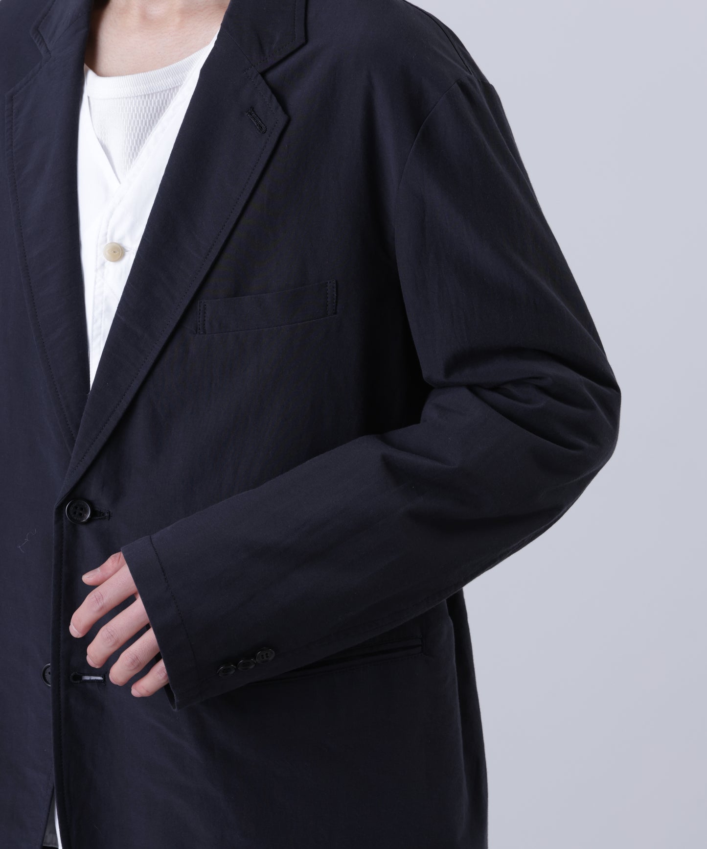 IRREGULAR DOUBLE BREASTED TAILORED JACKET ‐Double Face Cotton Silk‐