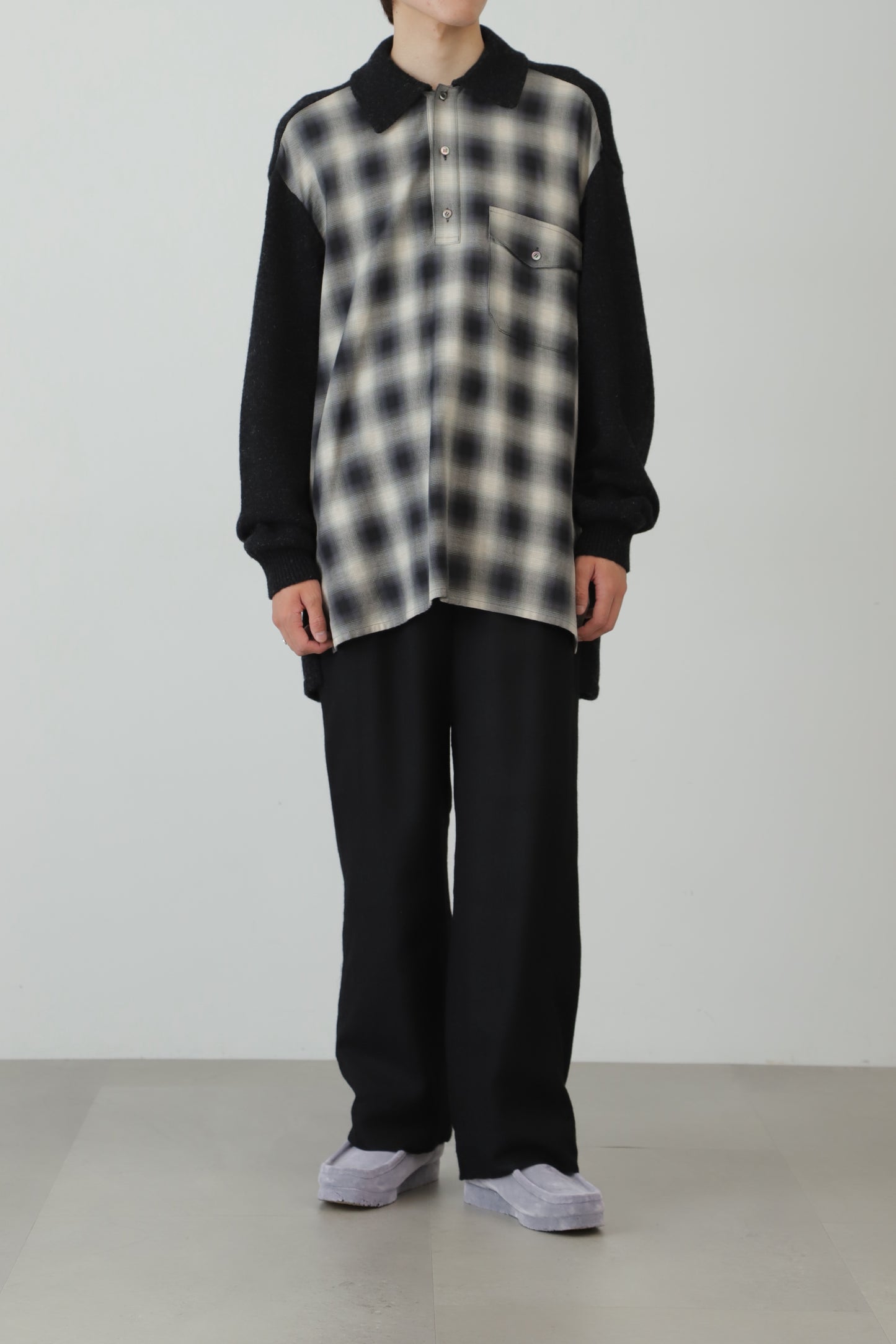 OMBRE CHECK PULLOVER KNIT SHIRTS
‐Cotton / Yak & Wool‐