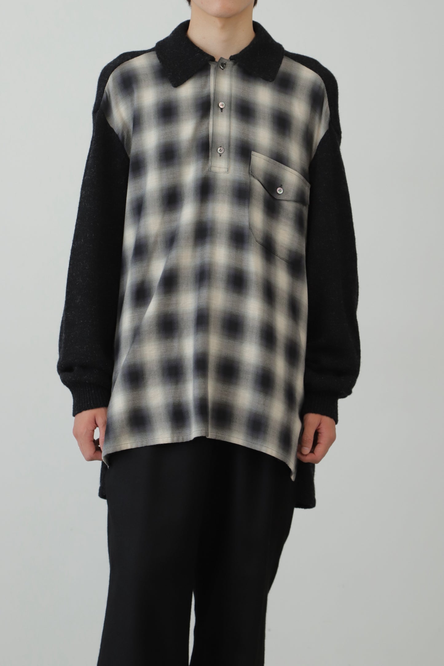 OMBRE CHECK PULLOVER KNIT SHIRTS
‐Cotton / Yak & Wool‐