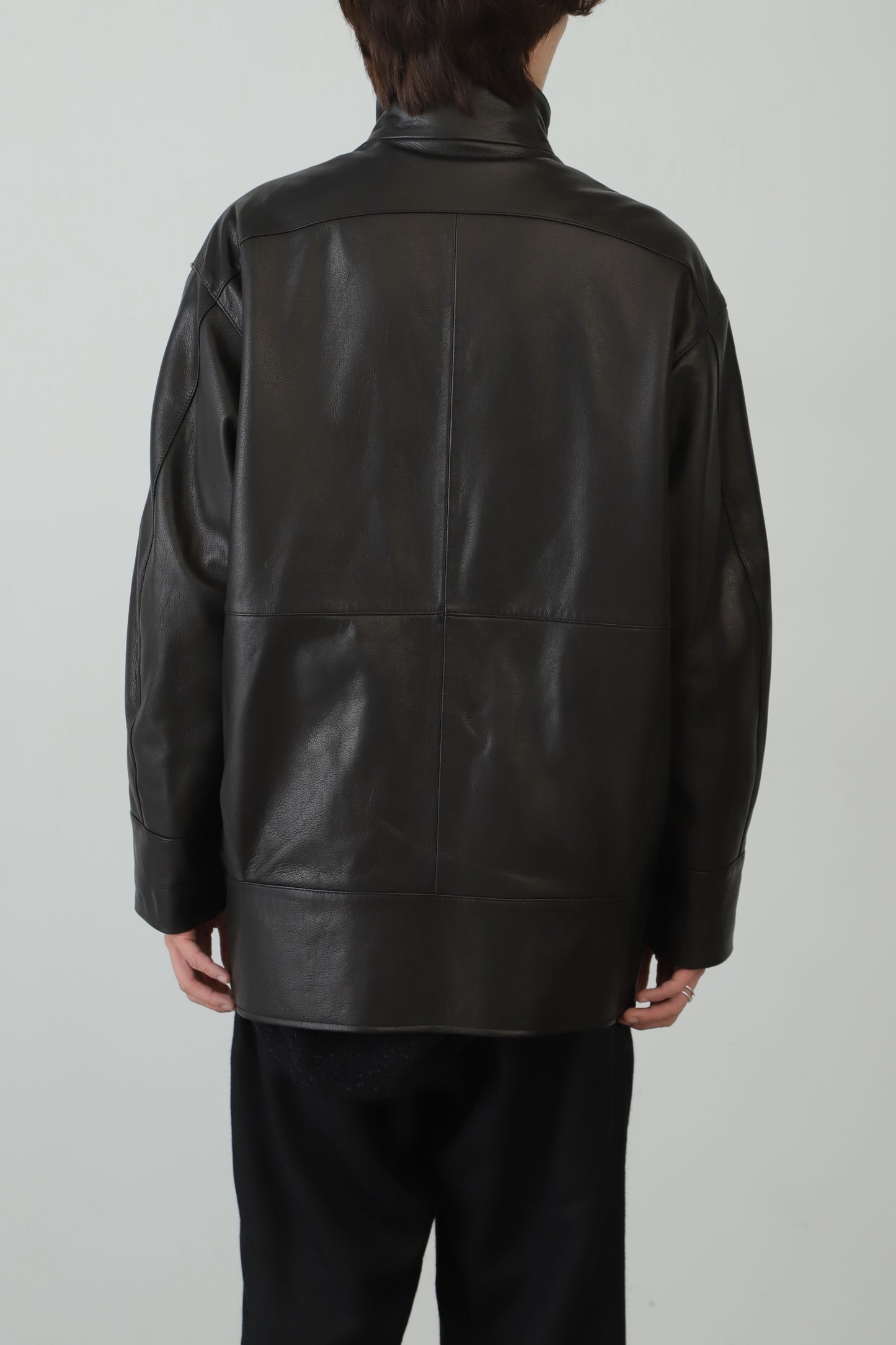 STAND-UP COLLAR LEATHER CAR COAT ‐Goat leather‐