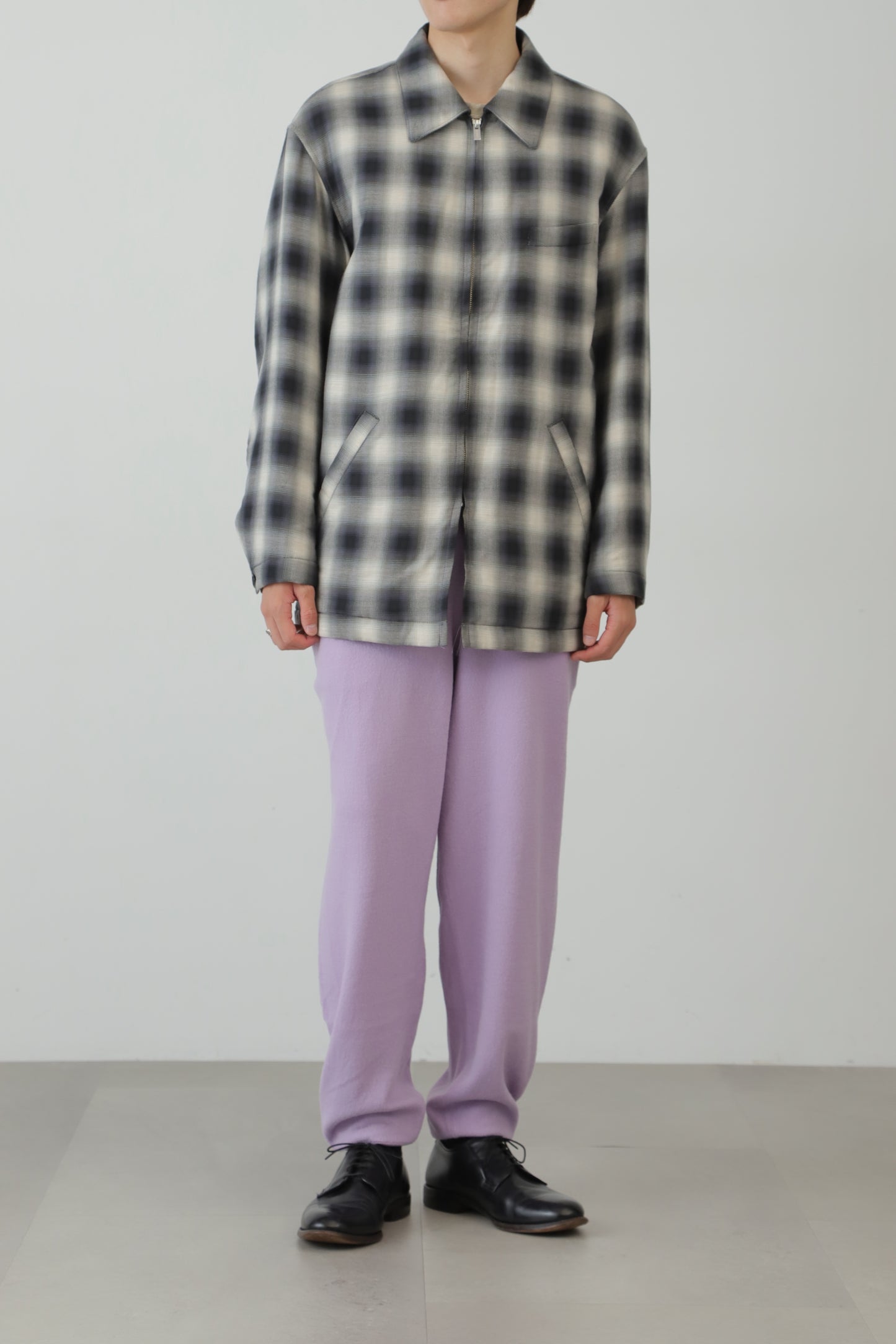 OMBRE CHECK ZIP UP LONG BLOUSON ‐Cotton / Yak‐