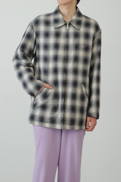 OMBRE CHECK ZIP UP LONG BLOUSON ‐Cotton / Yak‐