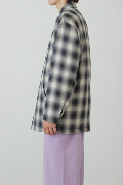 OMBRE CHECK ZIP UP LONG BLOUSON ‐Cotton / Yak‐