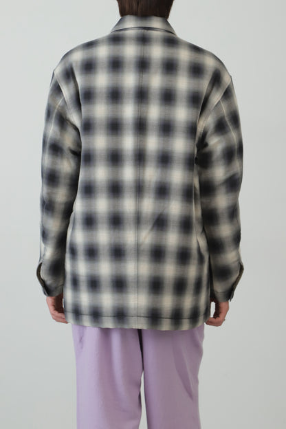 OMBRE CHECK ZIP UP LONG BLOUSON ‐Cotton / Yak‐