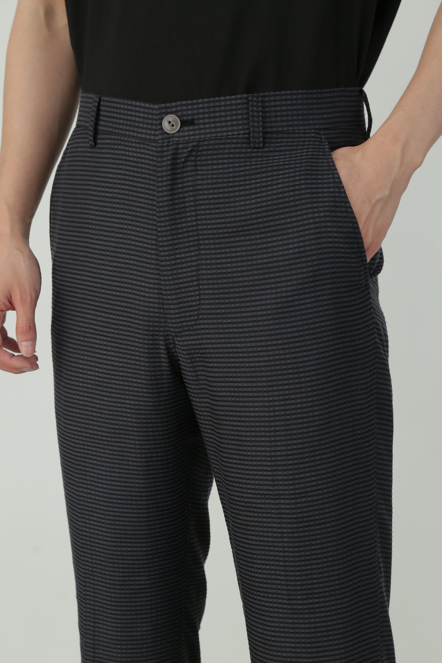 FLARE SHEER TROUSERS - Gingham check indian khadi -