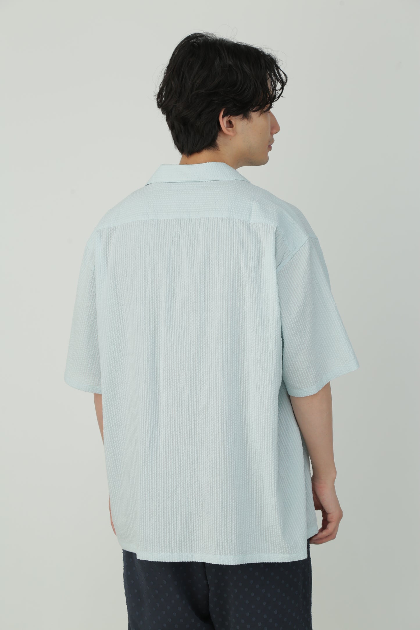 OVER DYED OPEN COLLAR SHIRTS S/S - Stripe seersucker -