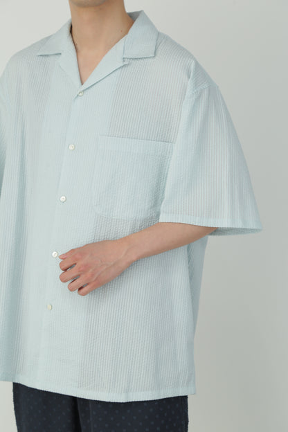 OVER DYED OPEN COLLAR SHIRTS S/S - Stripe seersucker -