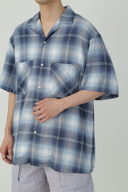 OPEN COLLAR SHEER SHIRTS S/S - Modal boucle check -