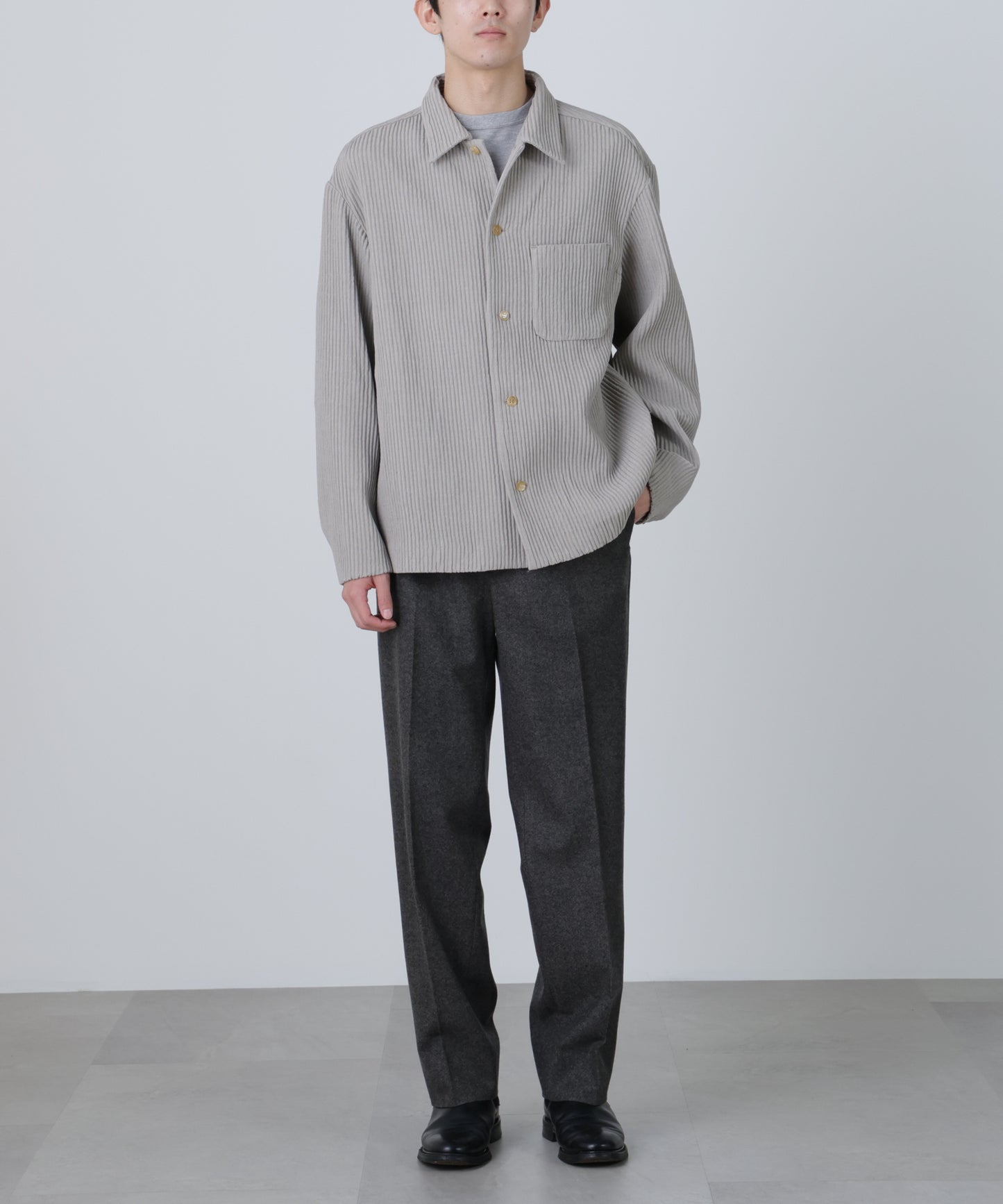 SHIRTS JACKET ‐Cotton Wool Pleats‐