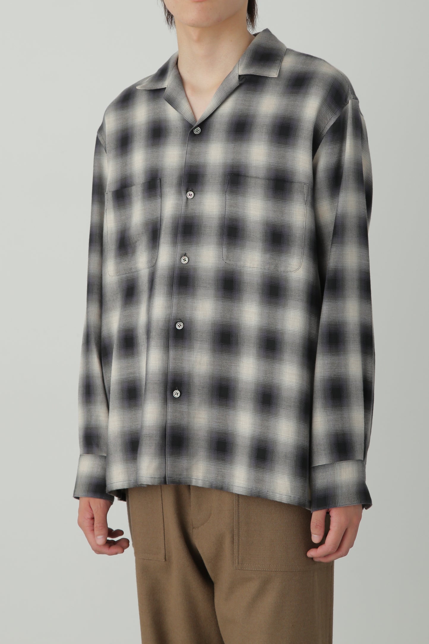 OMBRE CHECK OPEN COLLAR SHIRTS ‐Cotton/Yak‐